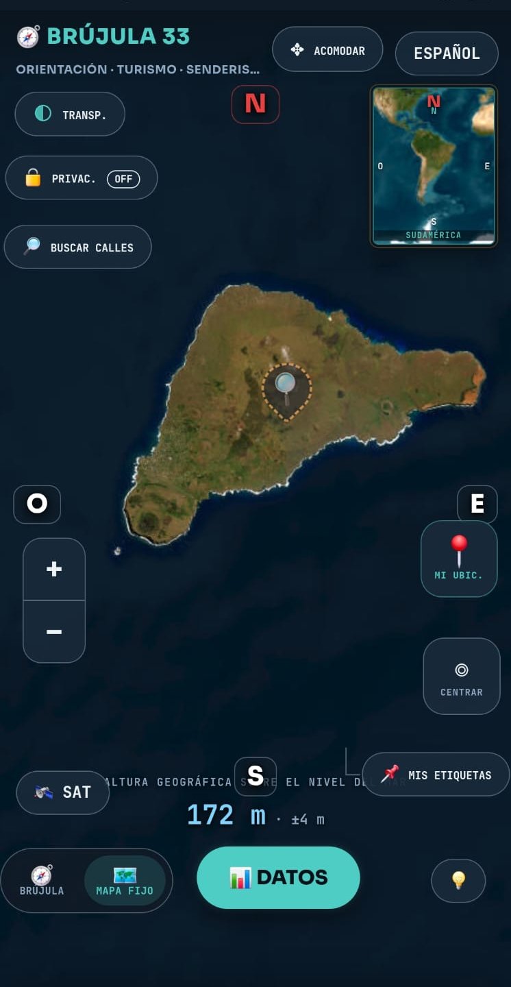Brújula 33 usada en Isla de Pascua, con un marcador guardado en la isla